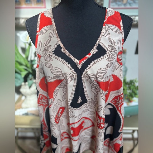 FYLO BLACK & RED CUT OUT CASUAL SUMMER BEACH RESORT COVERUP SLEEVELESS TOP SZ L - Picture 3 of 10